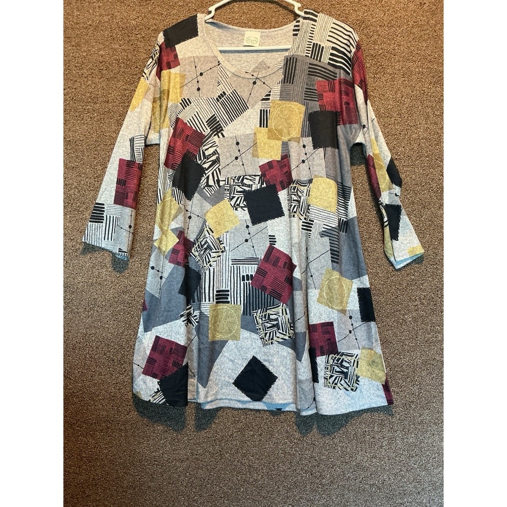 ET LOIS Wearable Art Abstract Hem Tunic Medium Art Core Vibrant Artistic